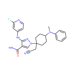 CN(c1ccccc1)C1CCC(CC#N)(n2cc(C(N)=O)c(Nc3ccnc(F)c3)n2)CC1 ZINC000222098393