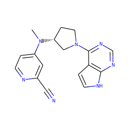 CN(c1ccnc(C#N)c1)[C@@H]1CCN(c2ncnc3[nH]ccc23)C1 ZINC000149037374