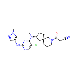 CN(c1nc(Nc2cnn(C)c2)ncc1Cl)[C@H]1CC[C@]2(CCCN(C(=O)CC#N)C2)C1 ZINC001772600419