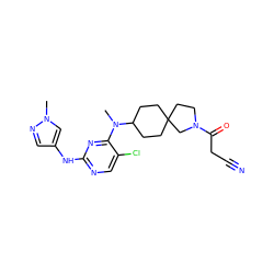 CN(c1nc(Nc2cnn(C)c2)ncc1Cl)C1CCC2(CC1)CCN(C(=O)CC#N)C2 ZINC001772636292