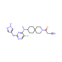 CN(c1nc(Nc2cnn(C)c2)ncc1Cl)C1CCC2(CC1)CCN(C(=O)CC#N)CC2 ZINC001772603313