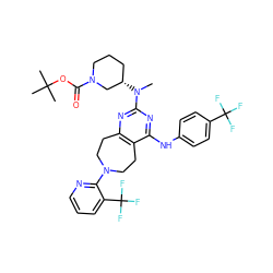 CN(c1nc2c(c(Nc3ccc(C(F)(F)F)cc3)n1)CCN(c1ncccc1C(F)(F)F)CC2)[C@H]1CCCN(C(=O)OC(C)(C)C)C1 ZINC000072115331