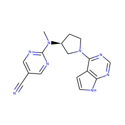 CN(c1ncc(C#N)cn1)[C@H]1CCN(c2ncnc3[nH]ccc23)C1 ZINC000146920481