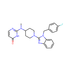 CN(c1nccc(=O)[nH]1)C1CCN(c2nc3ccccc3n2Cc2ccc(F)cc2)CC1 ZINC000013831810