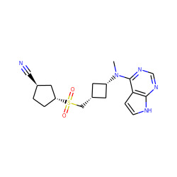 CN(c1ncnc2[nH]ccc12)[C@H]1C[C@@H](CS(=O)(=O)[C@@H]2CC[C@@H](C#N)C2)C1 ZINC000261108216