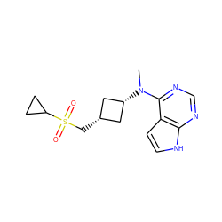 CN(c1ncnc2[nH]ccc12)[C@H]1C[C@@H](CS(=O)(=O)C2CC2)C1 ZINC001772625396