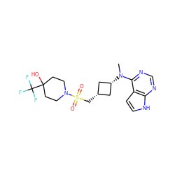 CN(c1ncnc2[nH]ccc12)[C@H]1C[C@@H](CS(=O)(=O)N2CCC(O)(C(F)(F)F)CC2)C1 ZINC000261072217