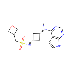 CN(c1ncnc2[nH]ccc12)[C@H]1C[C@@H](NS(=O)(=O)CC2COC2)C1 ZINC000261092603