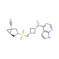 CN(c1ncnc2[nH]ccc12)[C@H]1C[C@@H](NS(=O)(=O)N2C[C@H]3C[C@@]3(C#N)C2)C1 ZINC000261126891