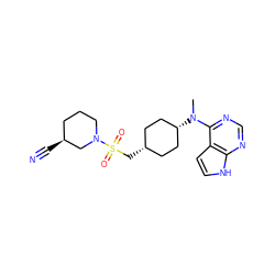 CN(c1ncnc2[nH]ccc12)[C@H]1CC[C@@H](CS(=O)(=O)N2CCC[C@H](C#N)C2)CC1 ZINC000117613831