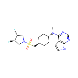 CN(c1ncnc2[nH]ccc12)[C@H]1CC[C@H](CS(=O)(=O)N2C[C@@H](F)[C@H](F)C2)CC1 ZINC000261162372