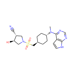 CN(c1ncnc2[nH]ccc12)[C@H]1CC[C@H](CS(=O)(=O)N2C[C@@H](O)[C@H](C#N)C2)CC1 ZINC000261118446