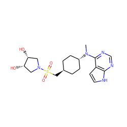 CN(c1ncnc2[nH]ccc12)[C@H]1CC[C@H](CS(=O)(=O)N2C[C@H](O)[C@H](O)C2)CC1 ZINC000261087105