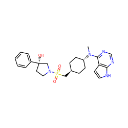 CN(c1ncnc2[nH]ccc12)[C@H]1CC[C@H](CS(=O)(=O)N2CC[C@@](O)(c3ccccc3)C2)CC1 ZINC000261090448