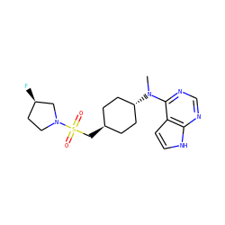 CN(c1ncnc2[nH]ccc12)[C@H]1CC[C@H](CS(=O)(=O)N2CC[C@@H](F)C2)CC1 ZINC000261141643