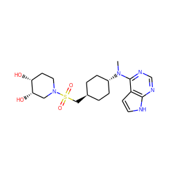 CN(c1ncnc2[nH]ccc12)[C@H]1CC[C@H](CS(=O)(=O)N2CC[C@@H](O)[C@@H](O)C2)CC1 ZINC000261135859