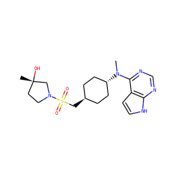 CN(c1ncnc2[nH]ccc12)[C@H]1CC[C@H](CS(=O)(=O)N2CC[C@](C)(O)C2)CC1 ZINC000261096987