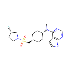 CN(c1ncnc2[nH]ccc12)[C@H]1CC[C@H](CS(=O)(=O)N2CC[C@H](F)C2)CC1 ZINC000261141642