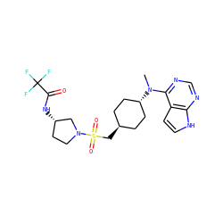 CN(c1ncnc2[nH]ccc12)[C@H]1CC[C@H](CS(=O)(=O)N2CC[C@H](NC(=O)C(F)(F)F)C2)CC1 ZINC000261189672