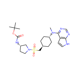 CN(c1ncnc2[nH]ccc12)[C@H]1CC[C@H](CS(=O)(=O)N2CC[C@H](NC(=O)OC(C)(C)C)C2)CC1 ZINC000261179229