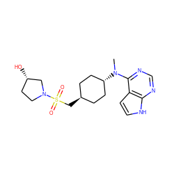 CN(c1ncnc2[nH]ccc12)[C@H]1CC[C@H](CS(=O)(=O)N2CC[C@H](O)C2)CC1 ZINC000261118480