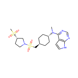 CN(c1ncnc2[nH]ccc12)[C@H]1CC[C@H](CS(=O)(=O)N2CC[C@H](S(C)(=O)=O)C2)CC1 ZINC000261089338