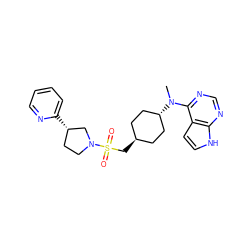 CN(c1ncnc2[nH]ccc12)[C@H]1CC[C@H](CS(=O)(=O)N2CC[C@H](c3ccccn3)C2)CC1 ZINC000261117777