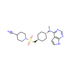 CN(c1ncnc2[nH]ccc12)[C@H]1CC[C@H](CS(=O)(=O)N2CCC(C#N)CC2)CC1 ZINC000261126922