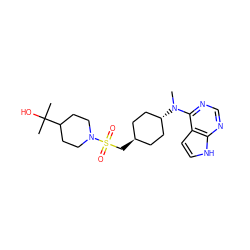 CN(c1ncnc2[nH]ccc12)[C@H]1CC[C@H](CS(=O)(=O)N2CCC(C(C)(C)O)CC2)CC1 ZINC000261124131