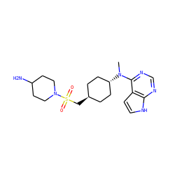 CN(c1ncnc2[nH]ccc12)[C@H]1CC[C@H](CS(=O)(=O)N2CCC(N)CC2)CC1 ZINC000261161870