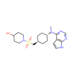 CN(c1ncnc2[nH]ccc12)[C@H]1CC[C@H](CS(=O)(=O)N2CCC(O)CC2)CC1 ZINC000261160630