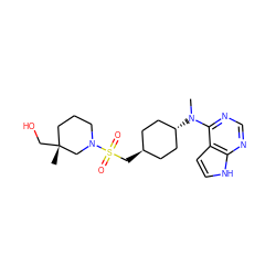 CN(c1ncnc2[nH]ccc12)[C@H]1CC[C@H](CS(=O)(=O)N2CCC[C@@](C)(CO)C2)CC1 ZINC000261076652