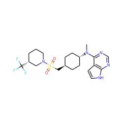 CN(c1ncnc2[nH]ccc12)[C@H]1CC[C@H](CS(=O)(=O)N2CCC[C@@H](C(F)(F)F)C2)CC1 ZINC000261127961