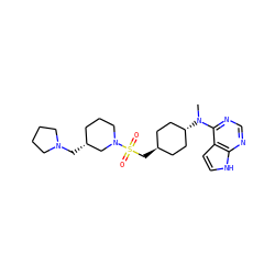 CN(c1ncnc2[nH]ccc12)[C@H]1CC[C@H](CS(=O)(=O)N2CCC[C@@H](CN3CCCC3)C2)CC1 ZINC000261132827