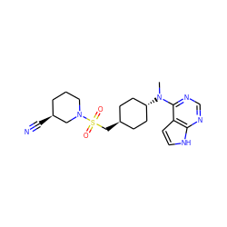 CN(c1ncnc2[nH]ccc12)[C@H]1CC[C@H](CS(=O)(=O)N2CCC[C@H](C#N)C2)CC1 ZINC000117609696