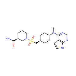 CN(c1ncnc2[nH]ccc12)[C@H]1CC[C@H](CS(=O)(=O)N2CCC[C@H](C(N)=O)C2)CC1 ZINC000261148320