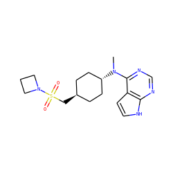 CN(c1ncnc2[nH]ccc12)[C@H]1CC[C@H](CS(=O)(=O)N2CCC2)CC1 ZINC000261091156