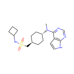 CN(c1ncnc2[nH]ccc12)[C@H]1CC[C@H](CS(=O)(=O)NC2CCC2)CC1 ZINC001772606236