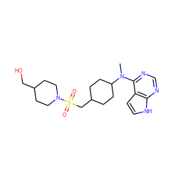 CN(c1ncnc2[nH]ccc12)C1CCC(CS(=O)(=O)N2CCC(CO)CC2)CC1 ZINC000116510235