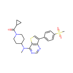 CN(c1ncnc2c(-c3ccc(S(C)(=O)=O)cc3)csc12)C1CCN(C(=O)C2CC2)CC1 ZINC000299830727