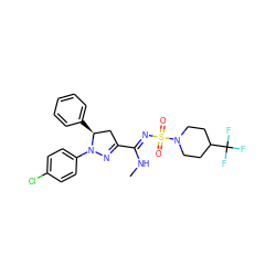 CN/C(=N\S(=O)(=O)N1CCC(C(F)(F)F)CC1)C1=NN(c2ccc(Cl)cc2)[C@@H](c2ccccc2)C1 ZINC000049775279