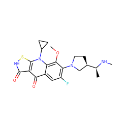 CN[C@@H](C)[C@@H]1CCN(c2c(F)cc3c(=O)c4c(=O)[nH]sc4n(C4CC4)c3c2OC)C1 ZINC000071297070