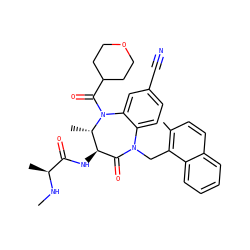 CN[C@@H](C)C(=O)N[C@@H]1C(=O)N(Cc2c(C)ccc3ccccc23)c2ccc(C#N)cc2N(C(=O)C2CCOCC2)[C@H]1C ZINC000222353430