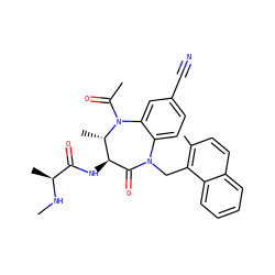 CN[C@@H](C)C(=O)N[C@@H]1C(=O)N(Cc2c(C)ccc3ccccc23)c2ccc(C#N)cc2N(C(C)=O)[C@H]1C ZINC000096285514
