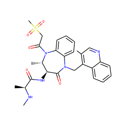 CN[C@@H](C)C(=O)N[C@@H]1C(=O)N(Cc2c(C)cnc3ccccc23)c2ccccc2N(C(=O)CS(C)(=O)=O)[C@H]1C ZINC000210524836