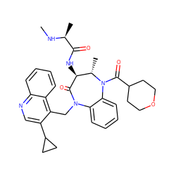 CN[C@@H](C)C(=O)N[C@@H]1C(=O)N(Cc2c(C3CC3)cnc3ccccc23)c2ccccc2N(C(=O)C2CCOCC2)[C@H]1C ZINC000222364599