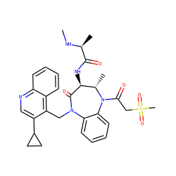 CN[C@@H](C)C(=O)N[C@@H]1C(=O)N(Cc2c(C3CC3)cnc3ccccc23)c2ccccc2N(C(=O)CS(C)(=O)=O)[C@H]1C ZINC000210477743