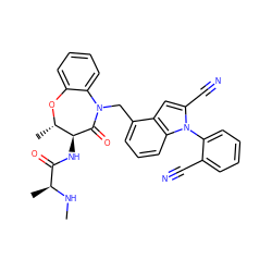 CN[C@@H](C)C(=O)N[C@@H]1C(=O)N(Cc2cccc3c2cc(C#N)n3-c2ccccc2C#N)c2ccccc2O[C@H]1C ZINC000220133491