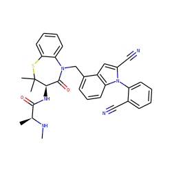 CN[C@@H](C)C(=O)N[C@@H]1C(=O)N(Cc2cccc3c2cc(C#N)n3-c2ccccc2C#N)c2ccccc2SC1(C)C ZINC000220132650