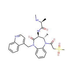 CN[C@@H](C)C(=O)N[C@@H]1C(=O)N(Cc2ccnc3ccccc23)c2ccccc2N(C(=O)CS(C)(=O)=O)[C@H]1C ZINC000210524942